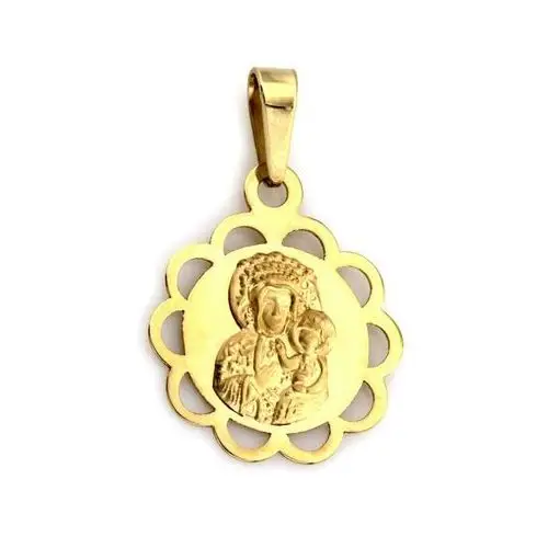 Lovrin Złoty gładki medalik 585 z matką boską częstochowską