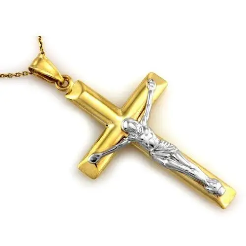 Złoty komplet 333 krzyż z Jezusem łańcuszek, kolor żółty 3
