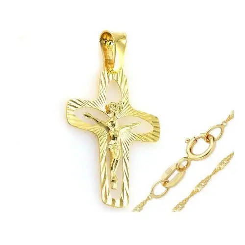 Złoty komplet biżuterii 333 ażurowy krzyż chrzest, TU00303 s30+, ZA2814