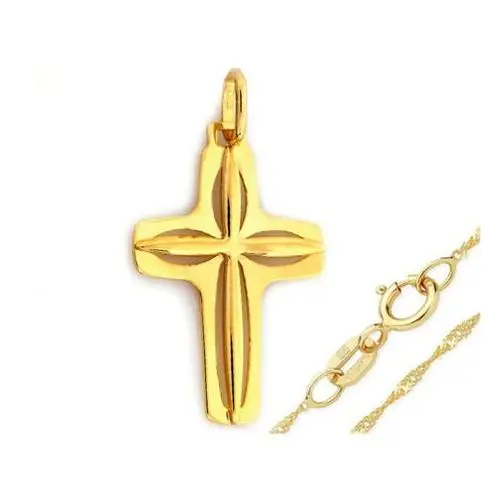 Złoty komplet biżuterii 333 ażurowy krzyżyk chrzest Lovrin
