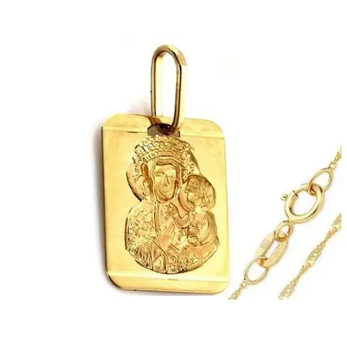 Złoty komplet biżuterii 333 kółeczko Matka Boska chrzest, kolor żółty