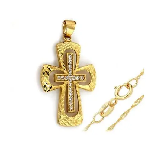 Złoty komplet biżuterii 333 krzyż cyrkonie chrzest, kolor żółty