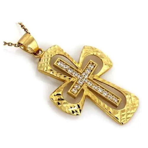 Złoty komplet biżuterii 333 krzyż cyrkonie chrzest, kolor żółty 3