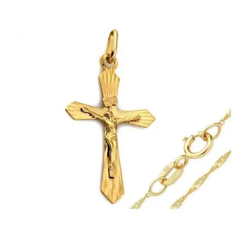 Złoty komplet biżuterii 333 krzyż promienie chrzest
