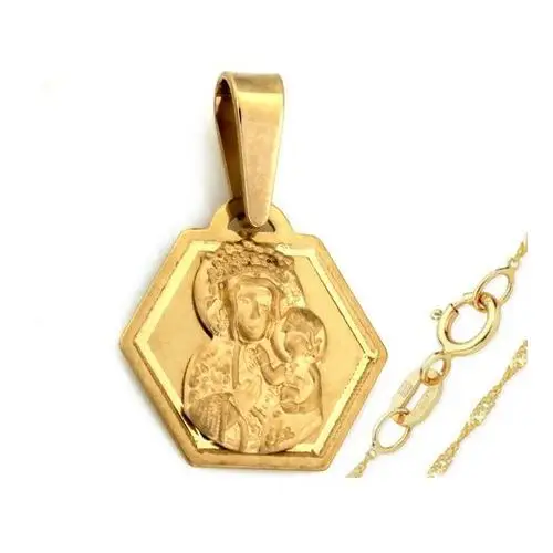 Złoty komplet biżuterii 333 Matka Boska chrzest komunia, kolor żółty