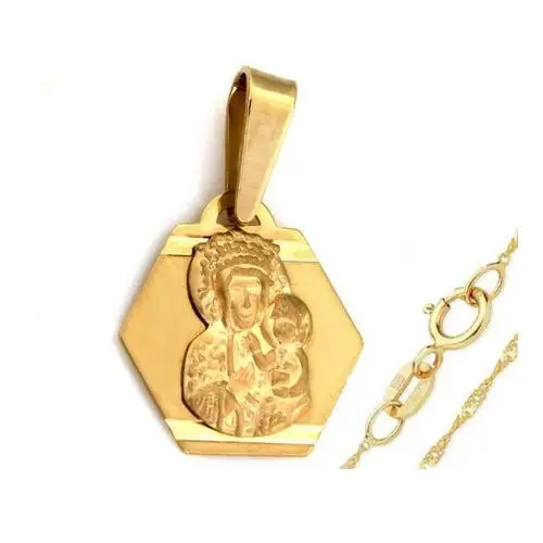 Złoty komplet biżuterii 333 Matka Boska Częstochowska chrzest, kolor żółty