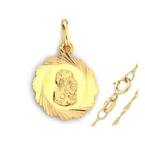 Złoty komplet biżuterii 333 Matka Boska diamentowanie chrzest, TU00303 s30+, ZA5400
