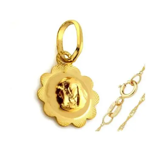 Złoty komplet biżuterii 333 Matka Boska kwiat chrzest, kolor żółty