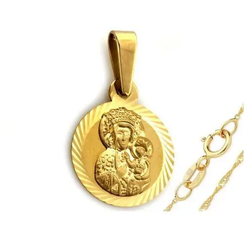 Złoty komplet biżuterii 333 Matka Boska na chrzest, TU00303 s30+, ZA6759