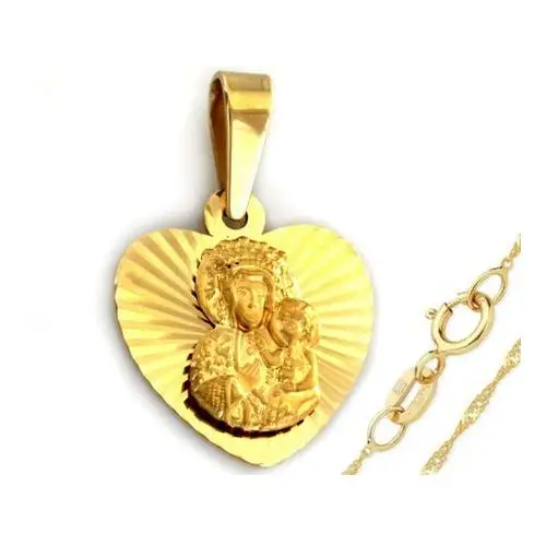 Złoty komplet biżuterii 333 matka boska serce chrzest Lovrin