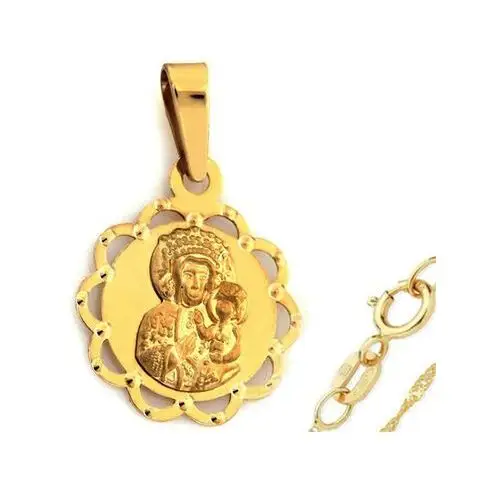 Złoty komplet biżuterii 333 Matka Boska z koronką chrzest, kolor żółty