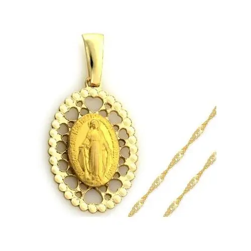 Złoty komplet biżuterii 333 medalik chrzest komunia Lovrin