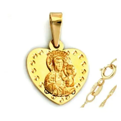 Złoty komplet biżuterii 333 medalik serduszko chrzest, kolor żółty