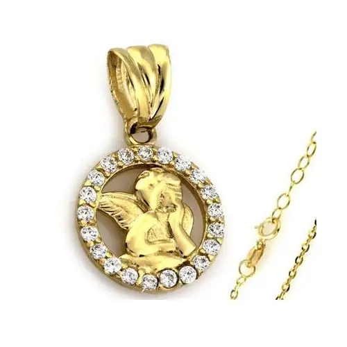 Złoty komplet biżuterii 375 aniołek cyrkonie chrzest komunia, LA479E, ZA6035