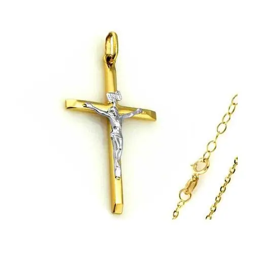 Złoty komplet biżuterii 375 krzyż Jezus chrzest komunia