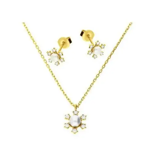 Złoty komplet biżuterii 375 śnieżynka perła i cyrkonie 2,24g Lovrin
