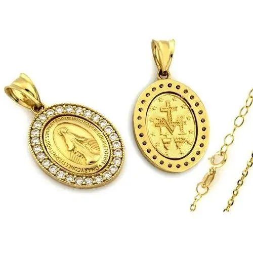 Lovrin Złoty komplet biżuterii 375 szkaplerz cyrkonie chrzest komunia