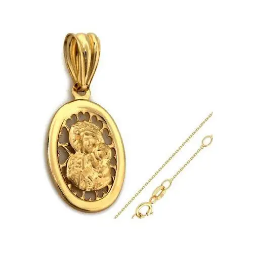 Złoty komplet biżuterii 585 ażurowy medalik chrzest