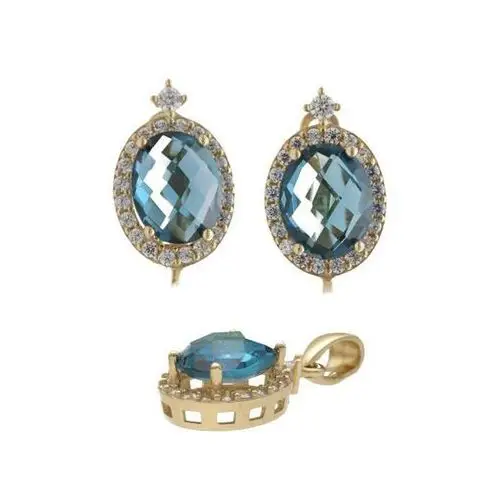 Złoty komplet biżuterii 585 cyrkonie błękitne 5,62g, Zestaw K4.90 2