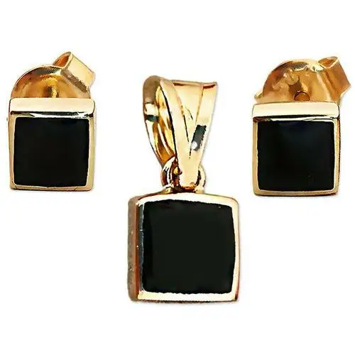 Złoty komplet biżuterii 585 czarne kwadraciki Lovrin