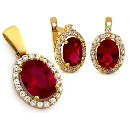 Lovrin Złoty komplet biżuterii 585 czerwone markizy 4,12 g