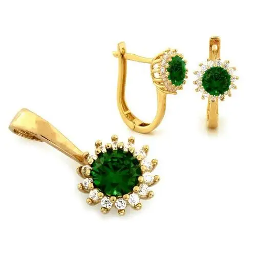 Złoty komplet biżuterii 585 delikatny zielone cyrkonie 4,15g Lovrin