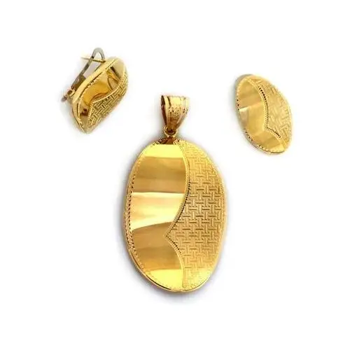 Złoty komplet biżuterii 585 diamentowane migdały 6.53g, kolor żółty