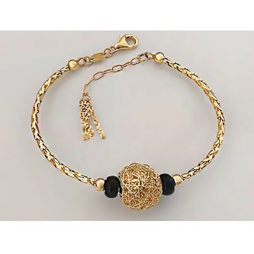 Lovrin Złoty komplet biżuterii 585 duża ażurowa kulka z czarnymi koralikami 2