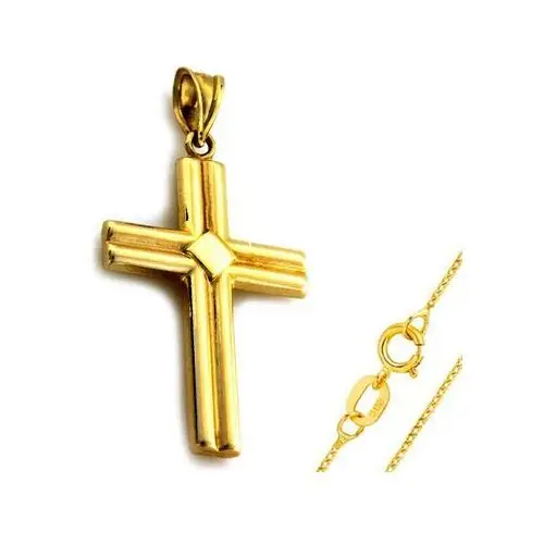 Złoty komplet biżuterii 585 duży krzyż chrzest komunia, RU00229 s, ZA369B