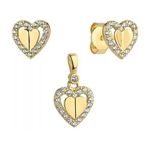 Lovrin Złoty komplet biżuterii 585 dwa serce zdobione 1,6g