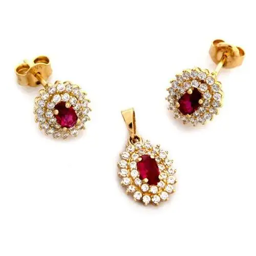 Lovrin Złoty komplet biżuterii 585 elegancki czerwone cyrkonie 3,12g