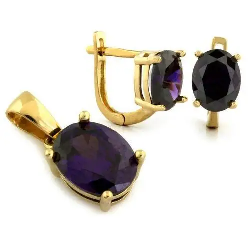 Złoty komplet biżuterii 585 elegancki fioletowymi cyrkonie 4,89g, kolor fioletowy