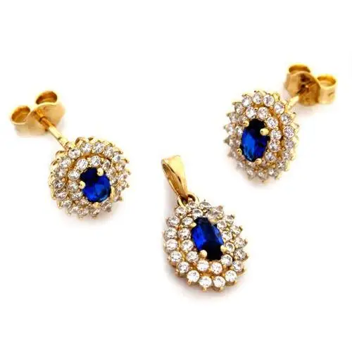 Lovrin Złoty komplet biżuterii 585 elegancki niebieskie cyrkonie 3,12g