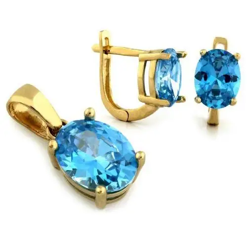 Złoty komplet biżuterii 585 elegancki niebieskie cyrkonie 4,85g