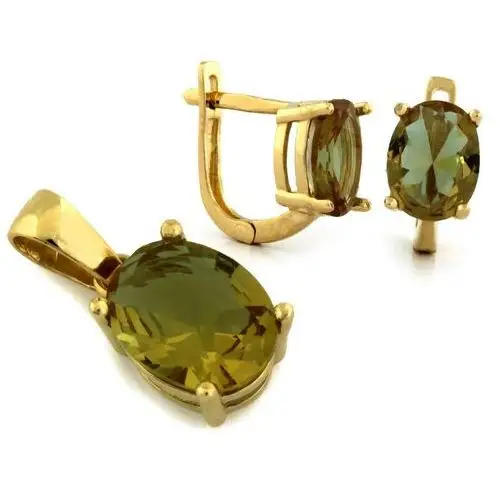 Złoty komplet biżuterii 585 elegancki z oliwinem 3,87g