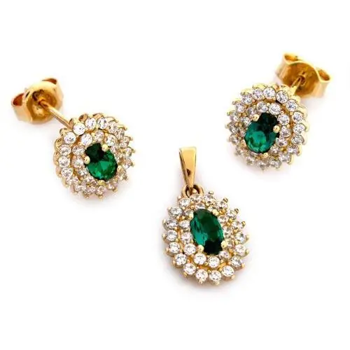 Lovrin Złoty komplet biżuterii 585 elegancki zielone cyrkonie 3,10g