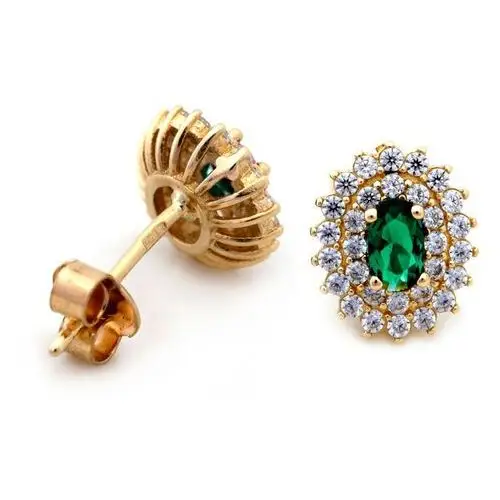 Lovrin Złoty komplet biżuterii 585 elegancki zielone cyrkonie 3,10g 3
