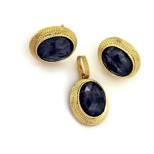 Złoty komplet biżuterii 585 fioletowe kamienie 15.54g Lovrin