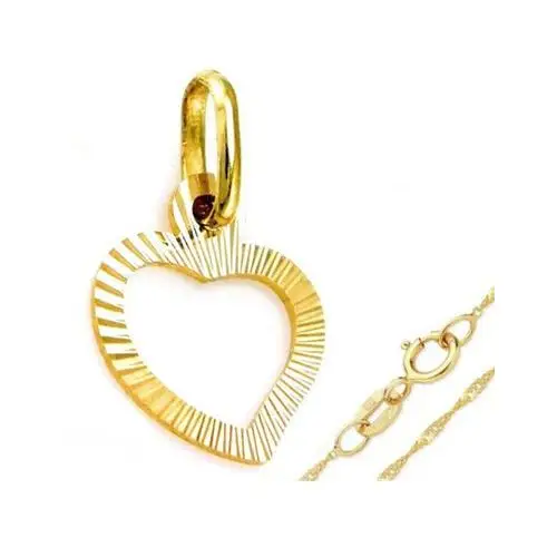 Złoty komplet biżuterii 585 frezowana ramka serca na łańcuszku singapur Lovrin