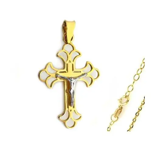 Złoty komplet biżuterii 585 krzyż białe złoto chrzest, kolor żółty