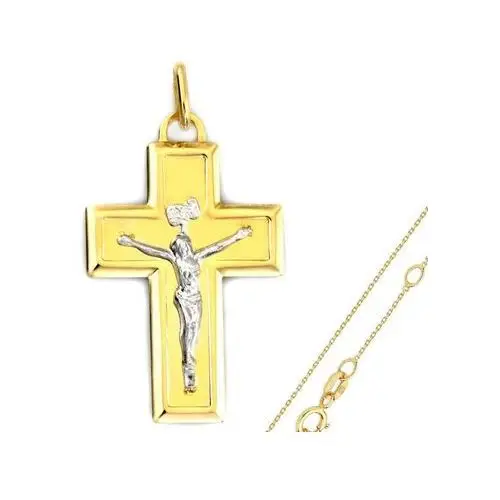 Złoty komplet biżuterii 585 krzyż chrzest komunia, kolor żółty