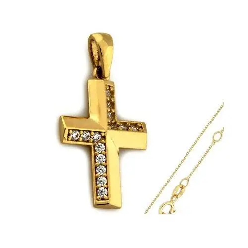 Złoty komplet biżuterii 585 krzyż cyrkonie chrzest Lovrin
