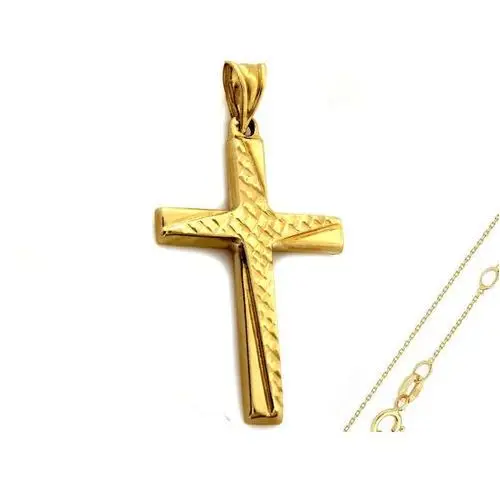Złoty komplet biżuterii 585 krzyż daimentowany chrzest, kolor żółty