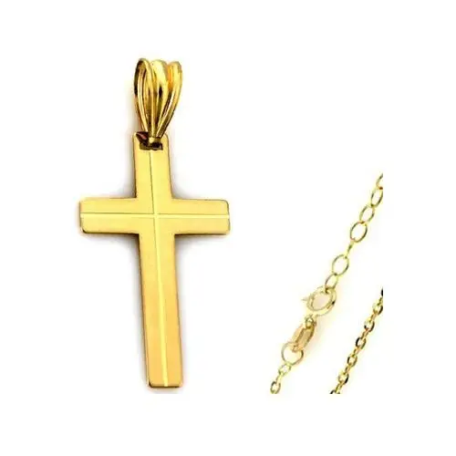 Złoty komplet biżuterii 585 krzyż gładki chrzest, kolor żółty