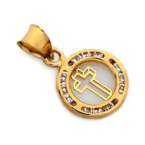 Złoty komplet biżuterii 585 krzyż z cyrkoniami, kolor żółty 3