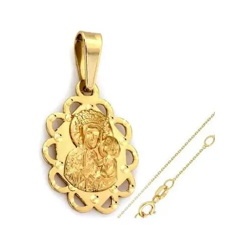 Złoty komplet biżuterii 585 Matka Boska chrzest, kolor żółty