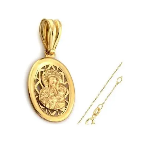 Złoty komplet biżuterii 585 Matka Boska chrzest Komunia, kolor żółty