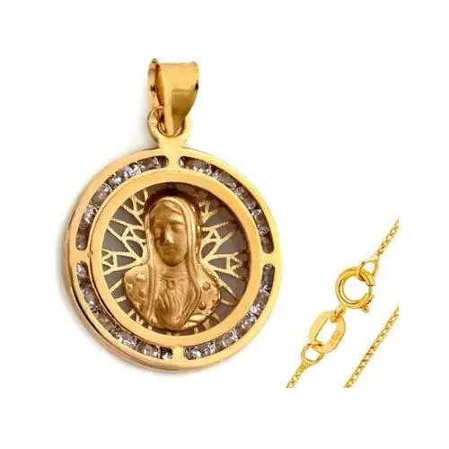 Złoty komplet biżuterii 585 matka boska cyrkonie chrzest Lovrin