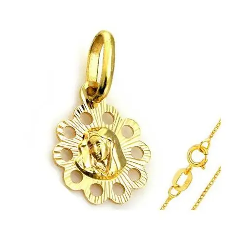 Złoty komplet biżuterii 585 matka boska kwiat chrzest Lovrin