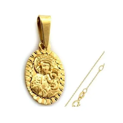Złoty komplet biżuterii 585 medalik Matka Boska